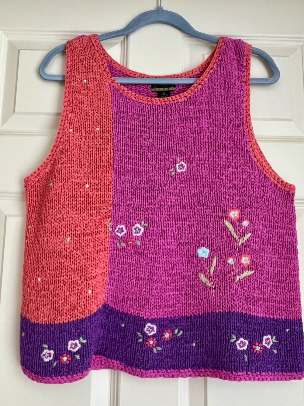 Sigrid Olsen Pink, Coral & Purple Embroidered Knit Tank Sweater